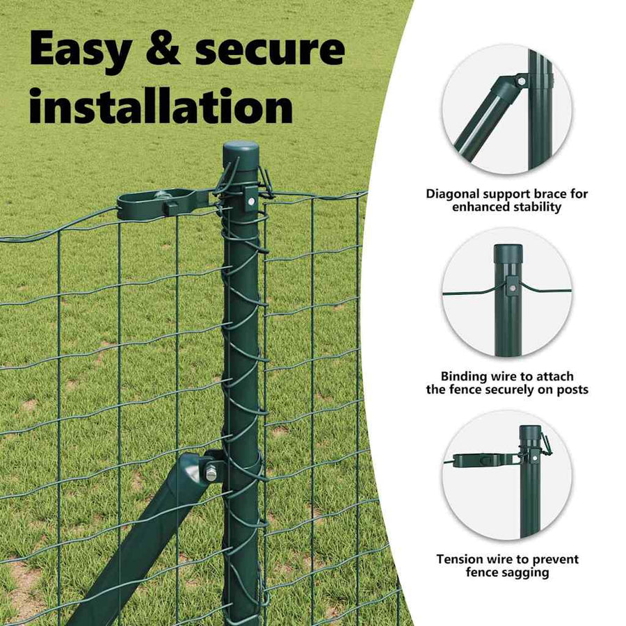 Embedded Fence Post 13 pcs Green Powder-Coated Steel