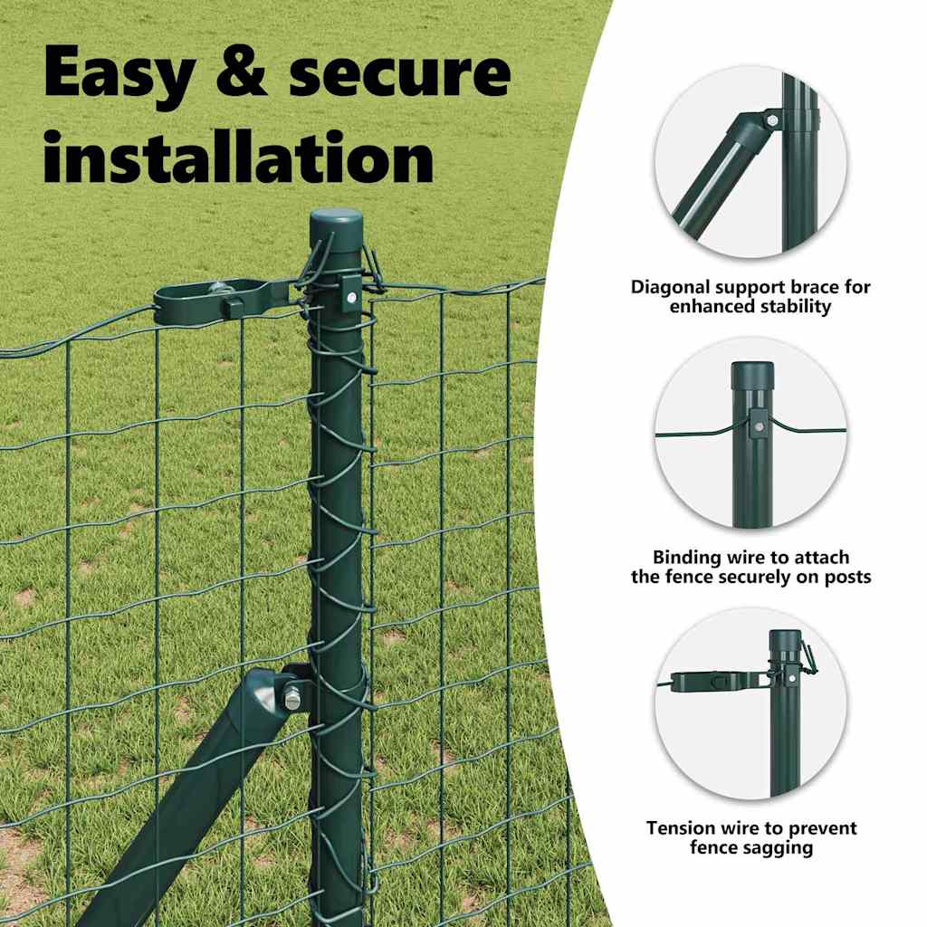 Embedded Fence Post 13 pcs Green Powder-Coated Steel