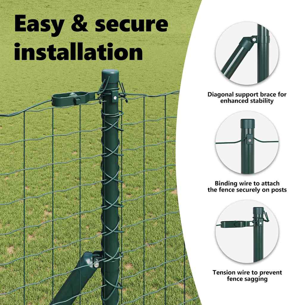 Embedded Fence Post 7 pcs Green Powder-Coated Steel