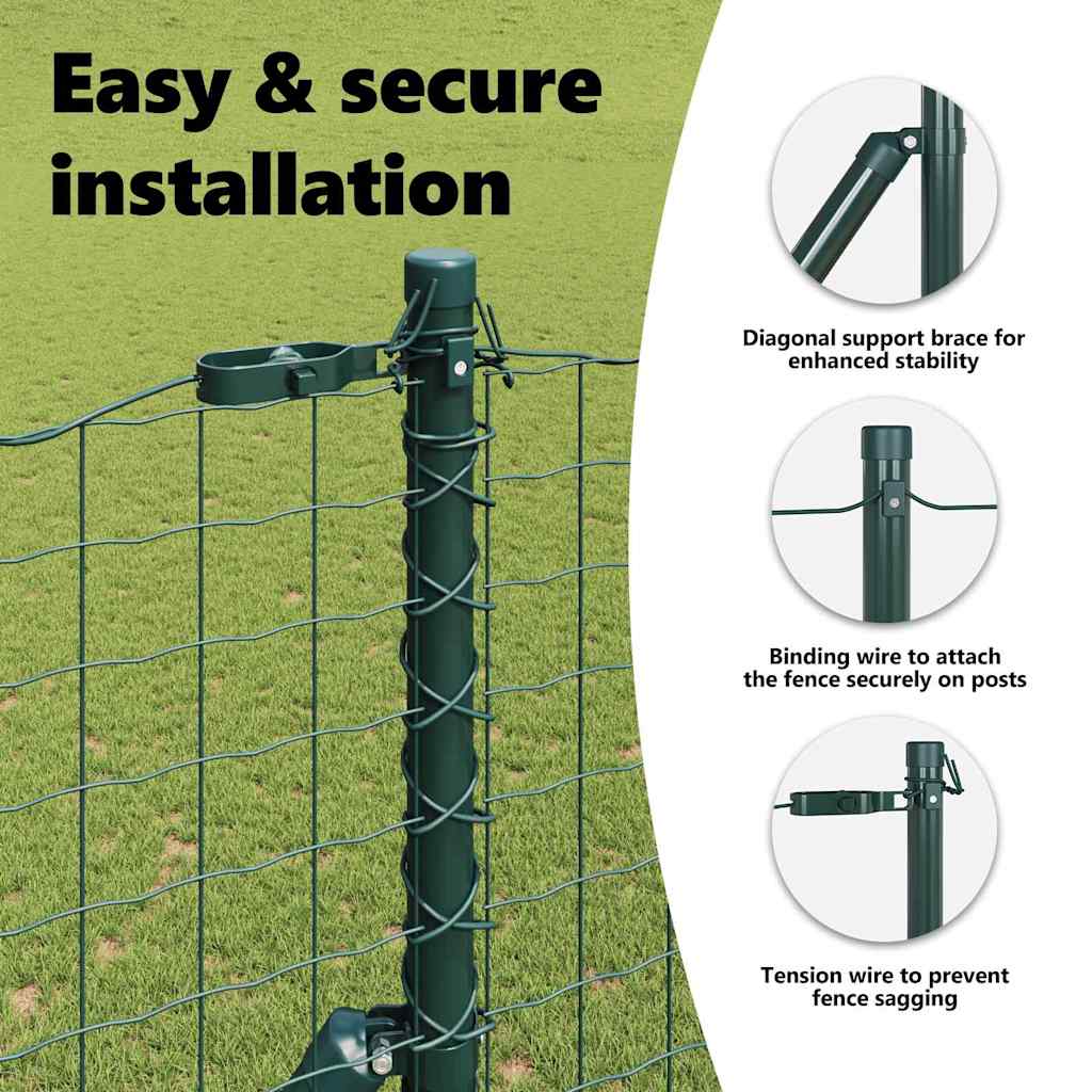 Embedded Fence Post 13 pcs Green Powder-Coated Steel
