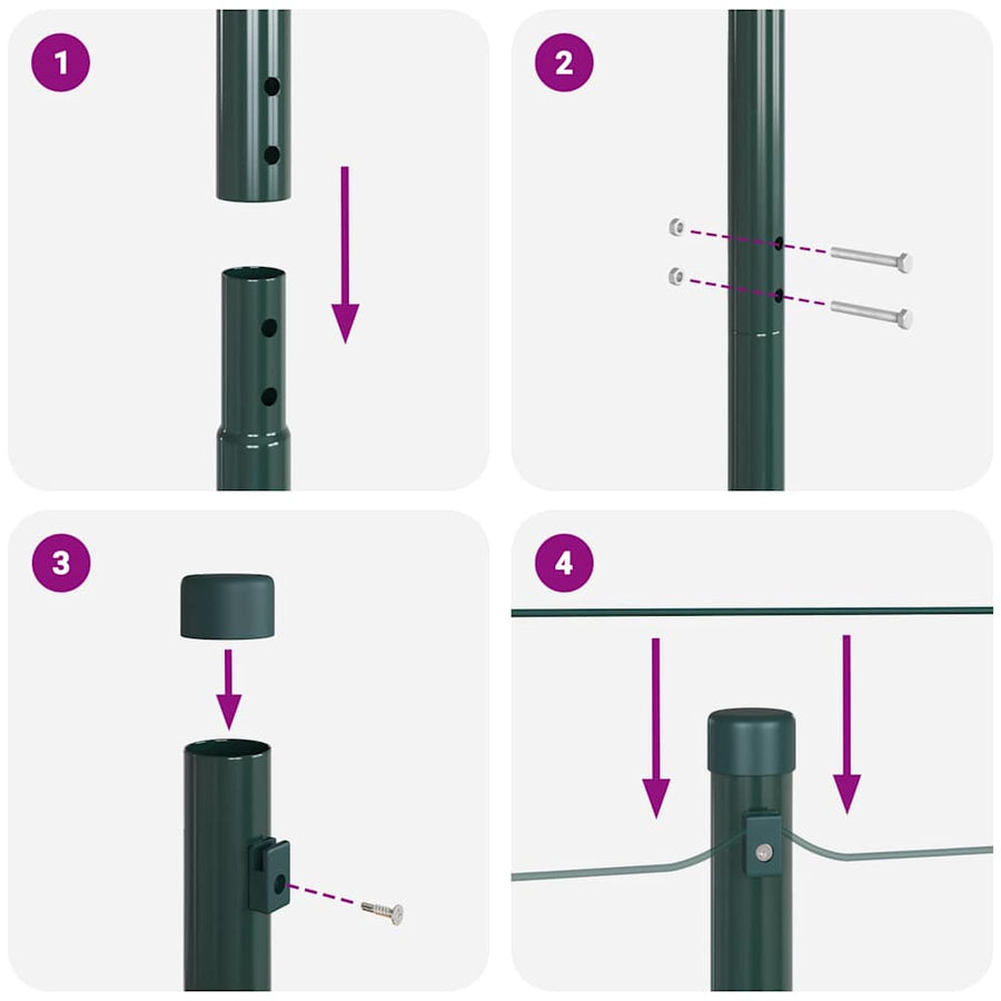 Embedded Fence Post 13 pcs Green Powder-Coated Steel