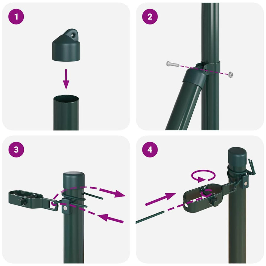Embedded Fence Post 13 pcs Green Powder-Coated Steel
