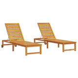 Sun Lounger 2 pcs Brown 202 x 53 x 89 cm Solid Acacia Wood - Front View
