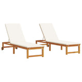 Sun Lounger 2 pcs Brown 202 x 53 x 89 cm Solid Acacia Wood - Front View
