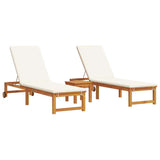 Sun Lounger Reclining 3 pcs Brown Solid Acacia Wood - Front View