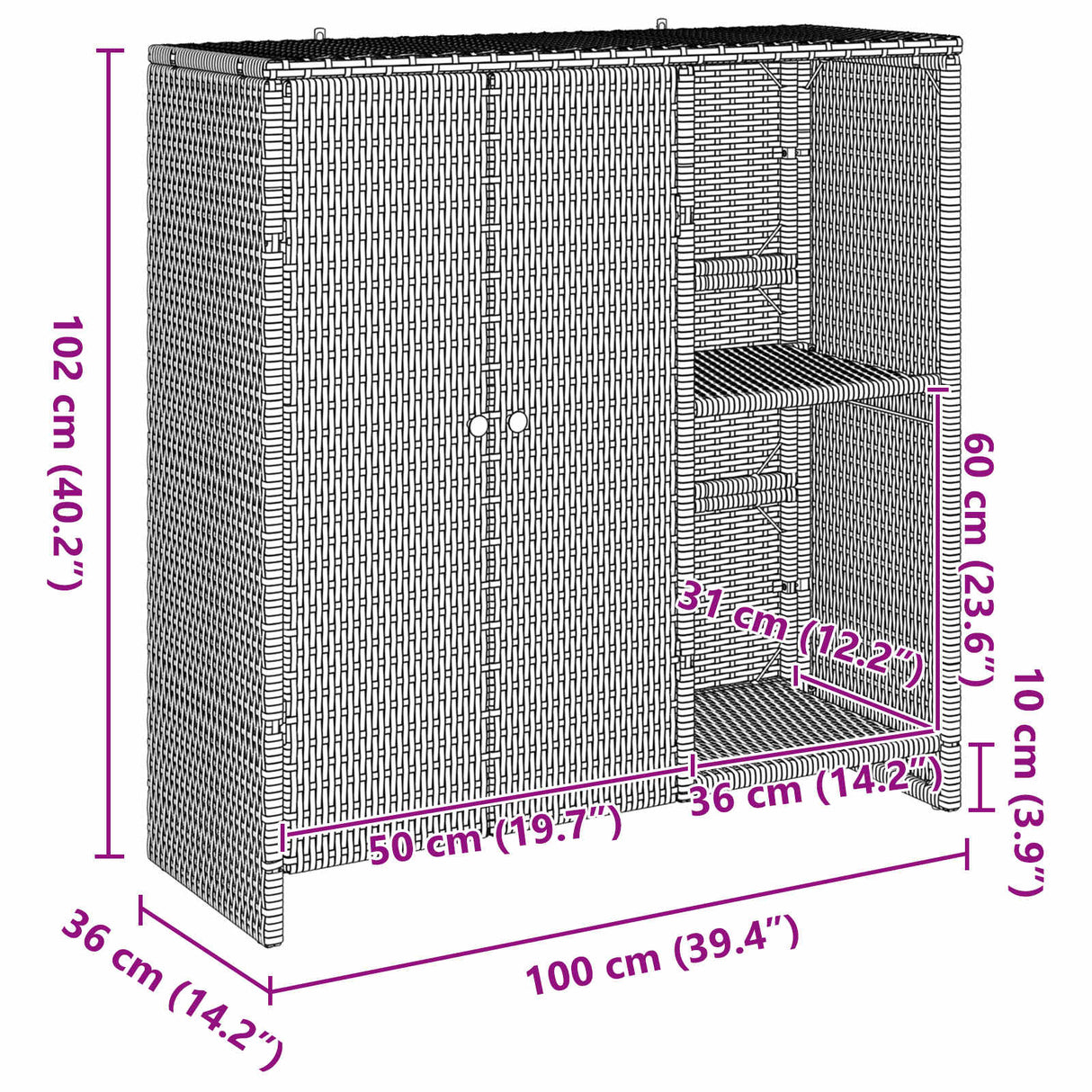 Storage Cabinet with Storage Brown 100 x 36 x 102 cm Rattan