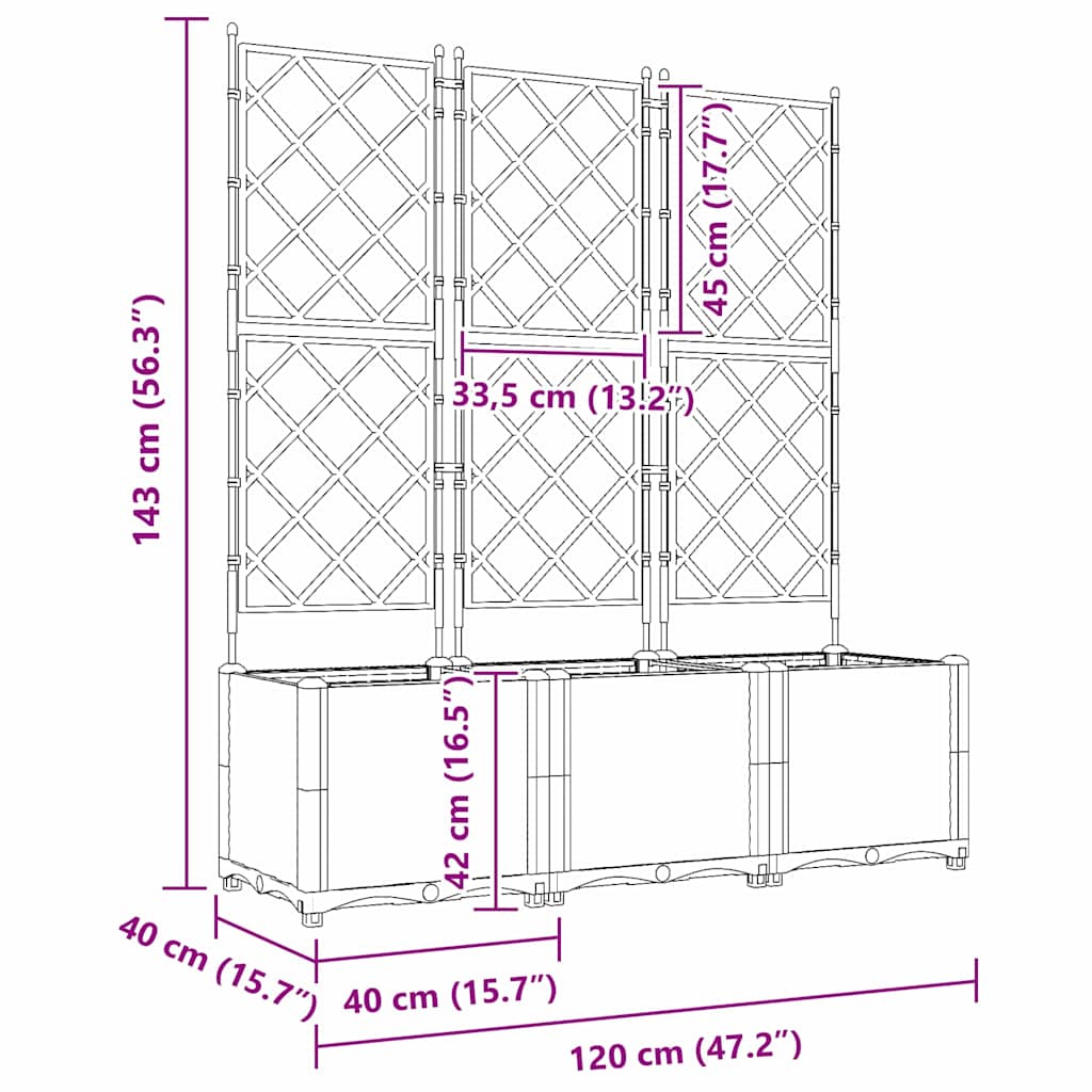 Garden Planter with Trellis 3 pcs Black 120 x 40 x 143 cm PP
