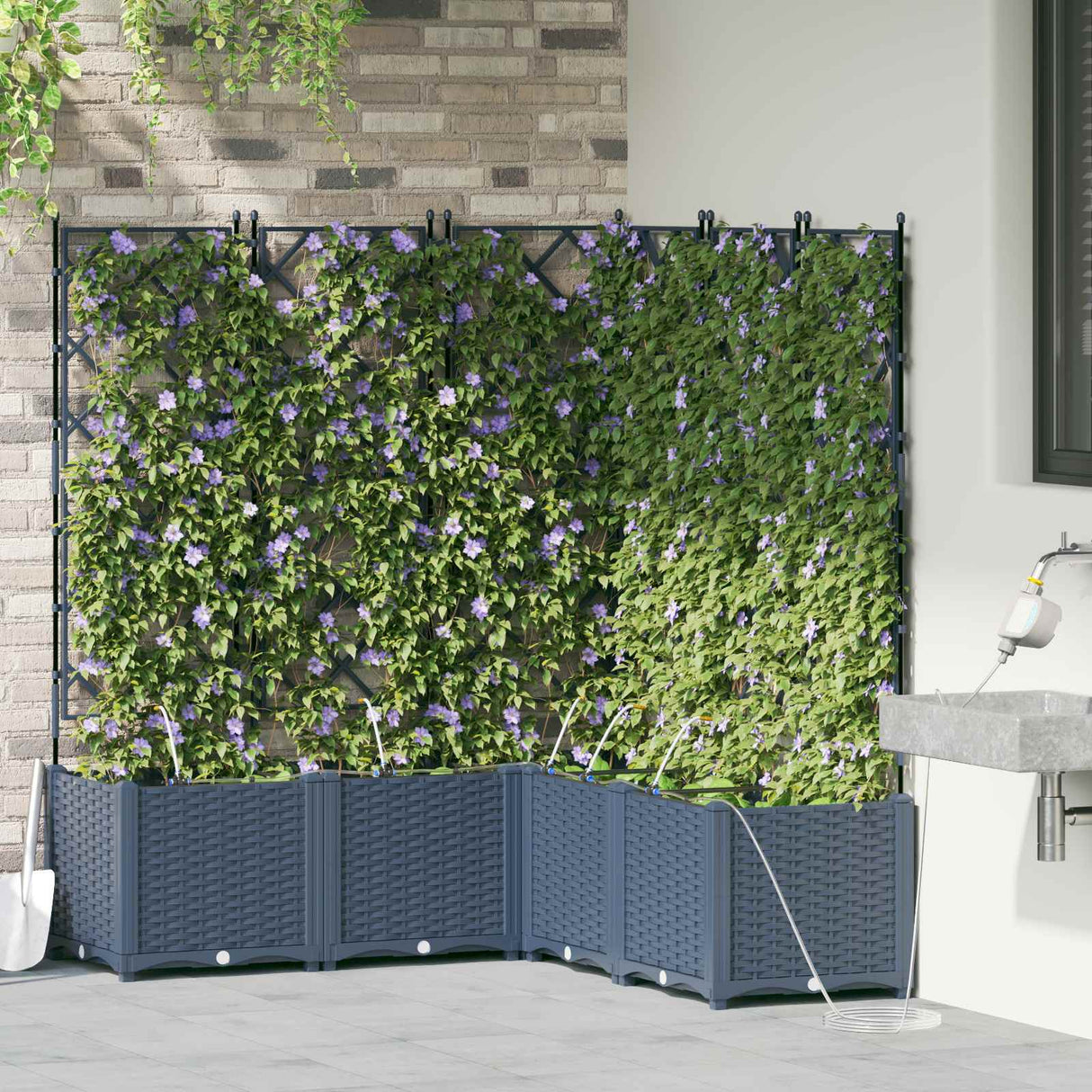 Garden Planter with Trellis 3 pcs Grey 120 x 40 x 143 cm PP