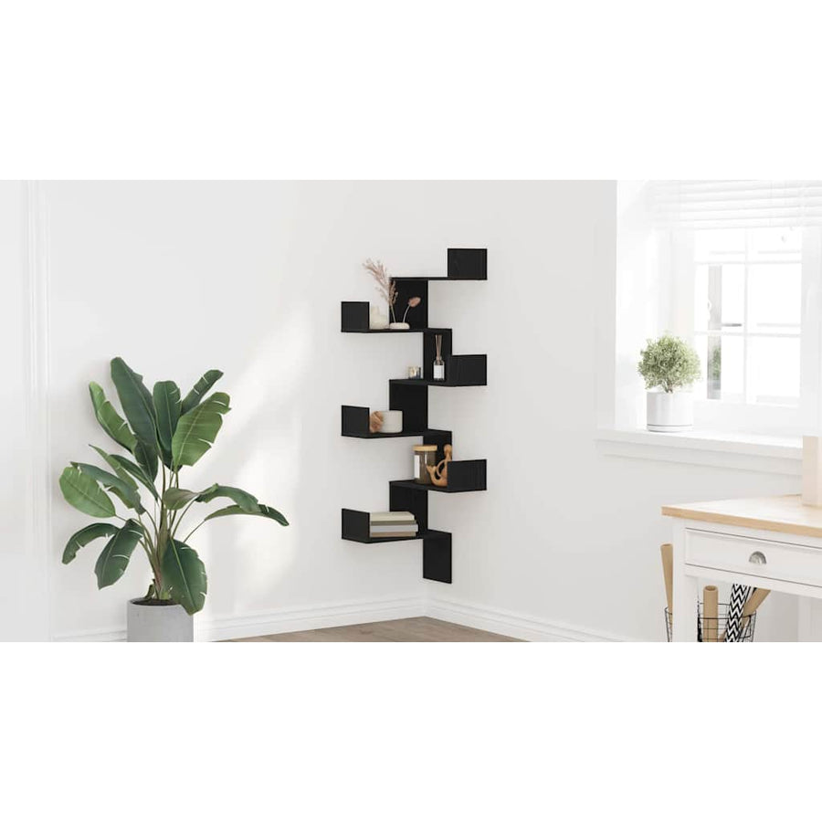 Wall Corner Shelf Black Oak 45 x 45 x 147 cm