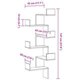 Wall Corner Shelf with Shelf Black Oak 45 x 45 x 147 cm - Low Angle