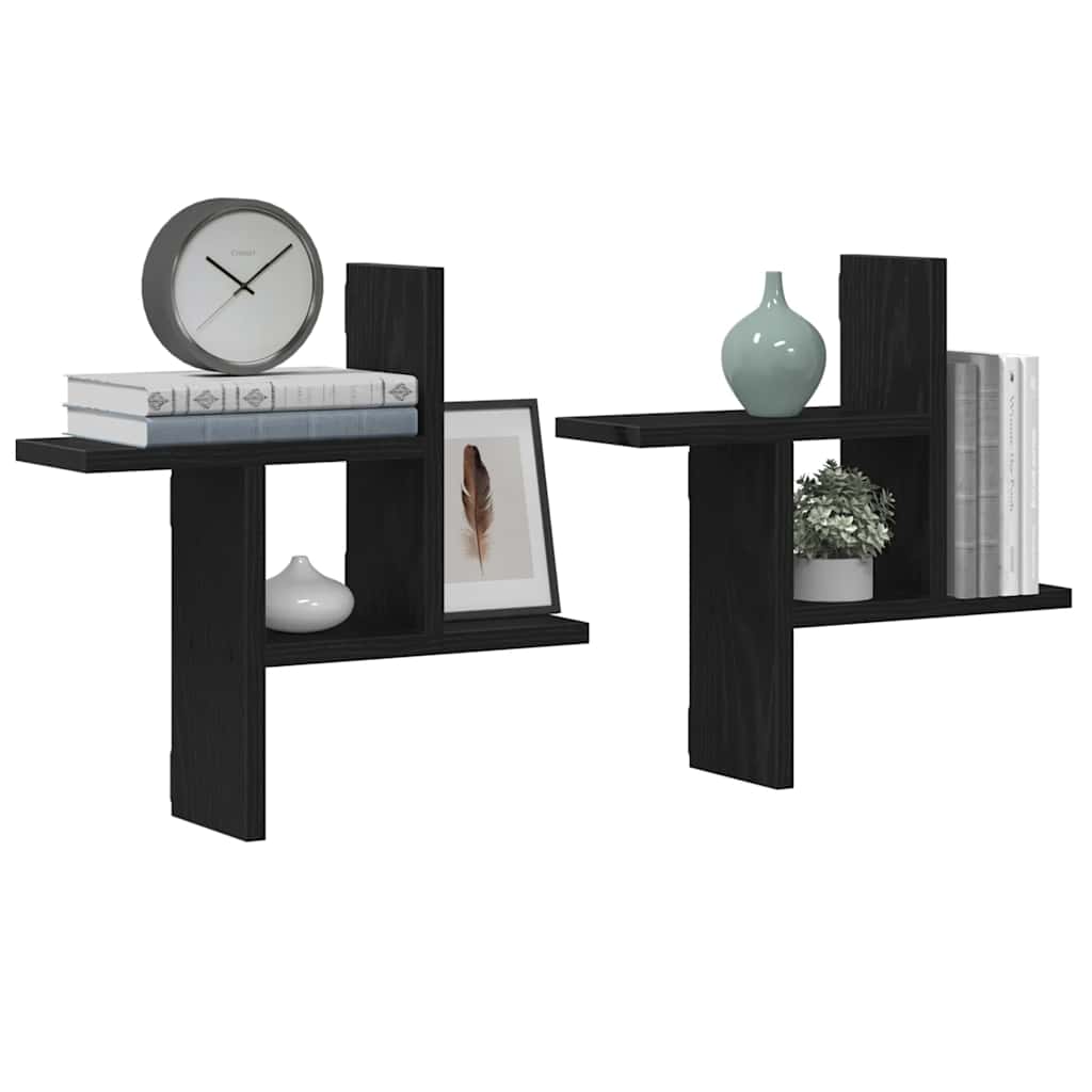 Wall Shelves 2 pcs Black Oak 38x12x38 cm Engineered Wood