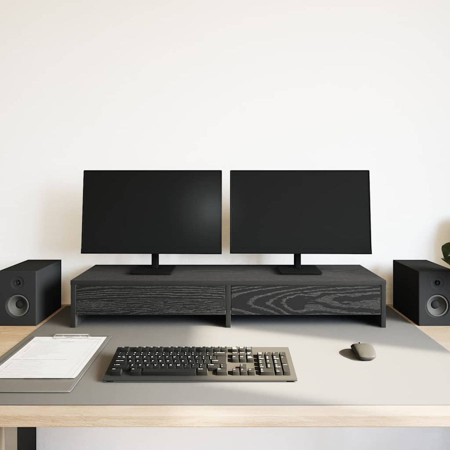 Monitor Stand with Drawers Black Oak 100x27x15 cm