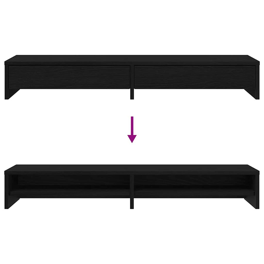 Monitor Stand with Drawers Black Oak 100x27x15 cm