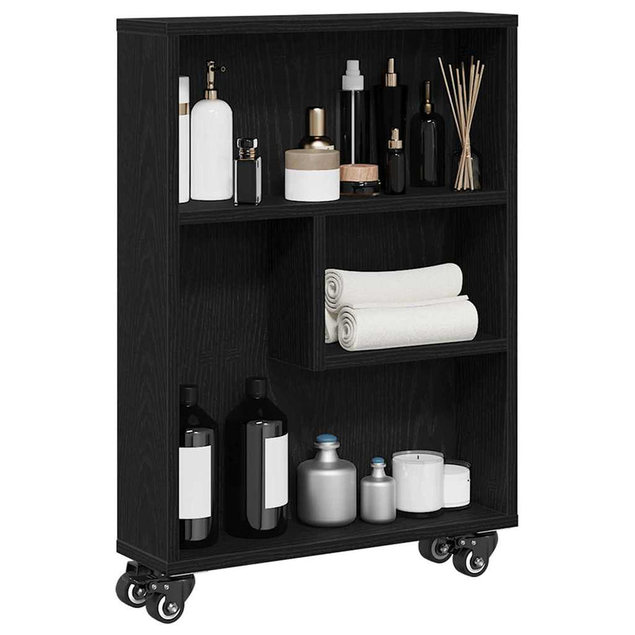 Narrow Storage Trolley 3-Tier 48 x 13 x 68 cm Black Oak