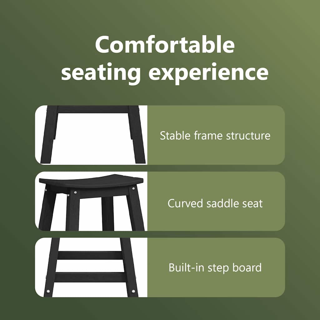 Bar Stool 2 pcs Black 52 x 43 x 73,5 cm HDPE