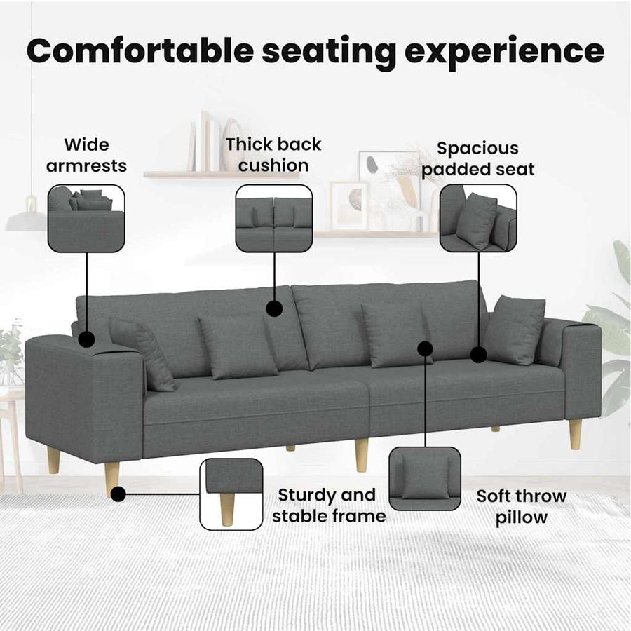 Sofa Dark Grey 250 x 77 x 76 cm Fabric