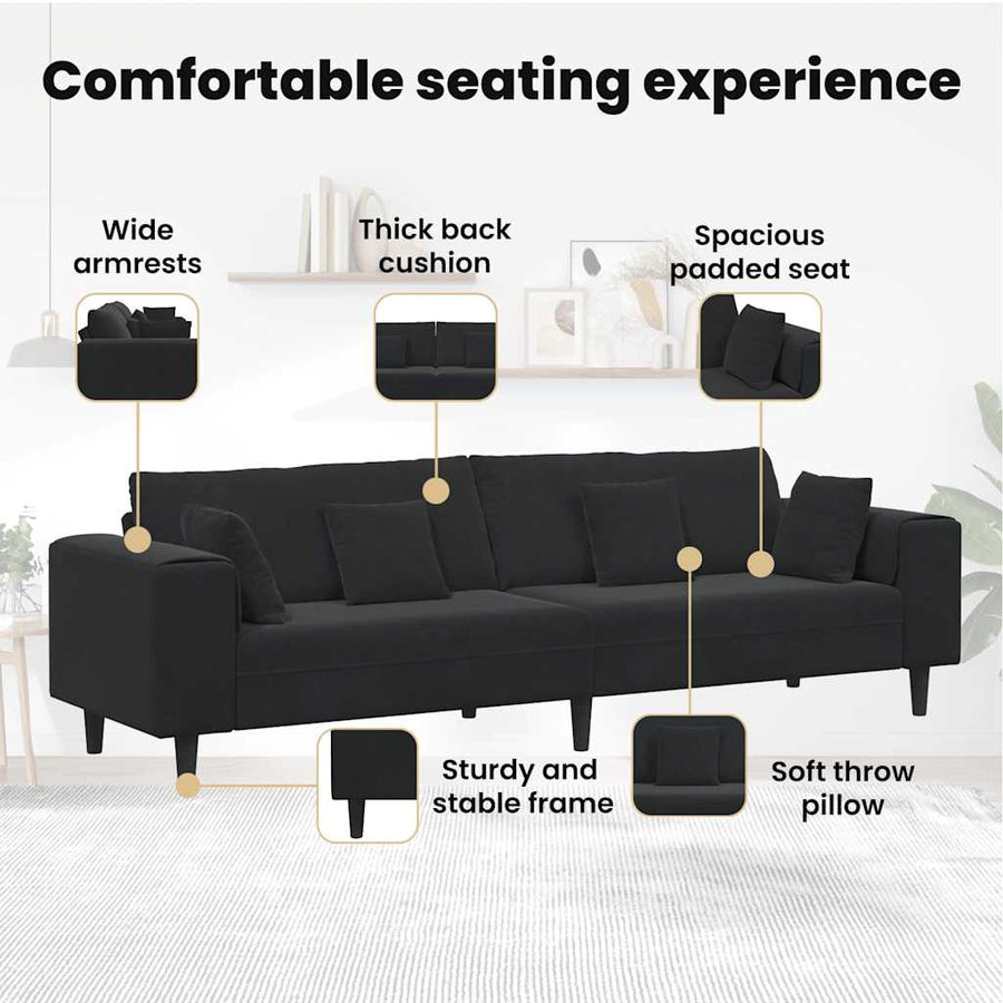 Sofa Black 250 x 77 x 76 cm Velvet