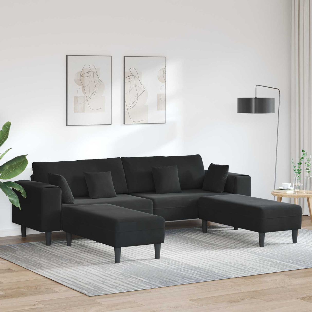 Sofa with Cushion 3 pcs Black Velvet