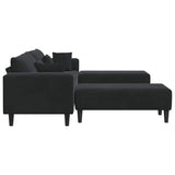 Velvet Sofa with Cushion 3 pcs Black 208 cm Velvet - Rear View