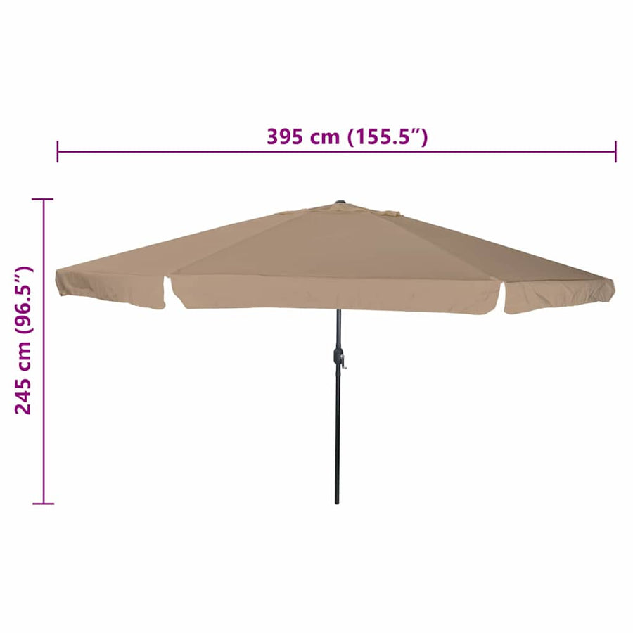 Garden Parasol 394 x 394 x 248 cm Polyester and Steel Taupe
