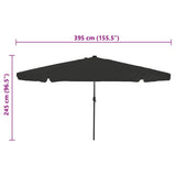 Garden Parasol Black 395 x 395 x 245 cm Polyester and Steel - Low Angle