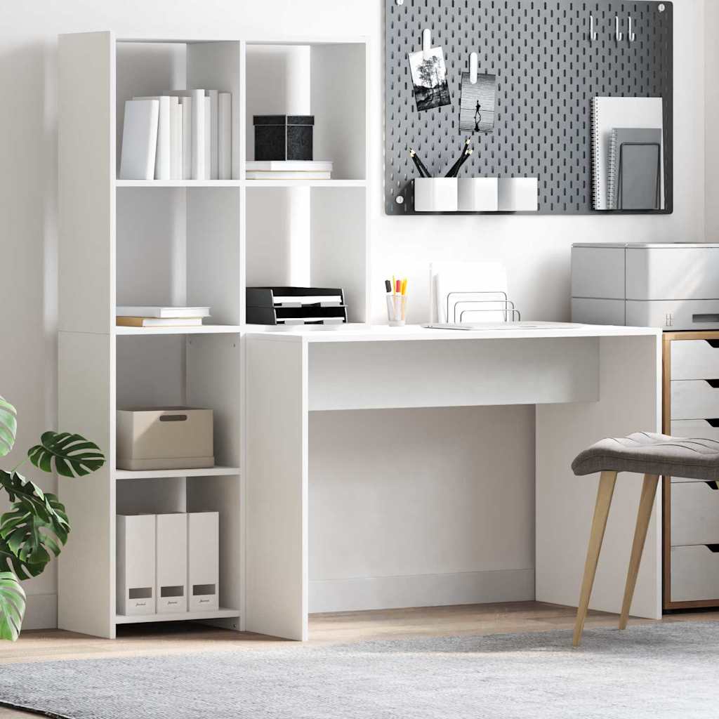 Desk with Shelf White 138.5 x 55 x 143 cm Engineered wood