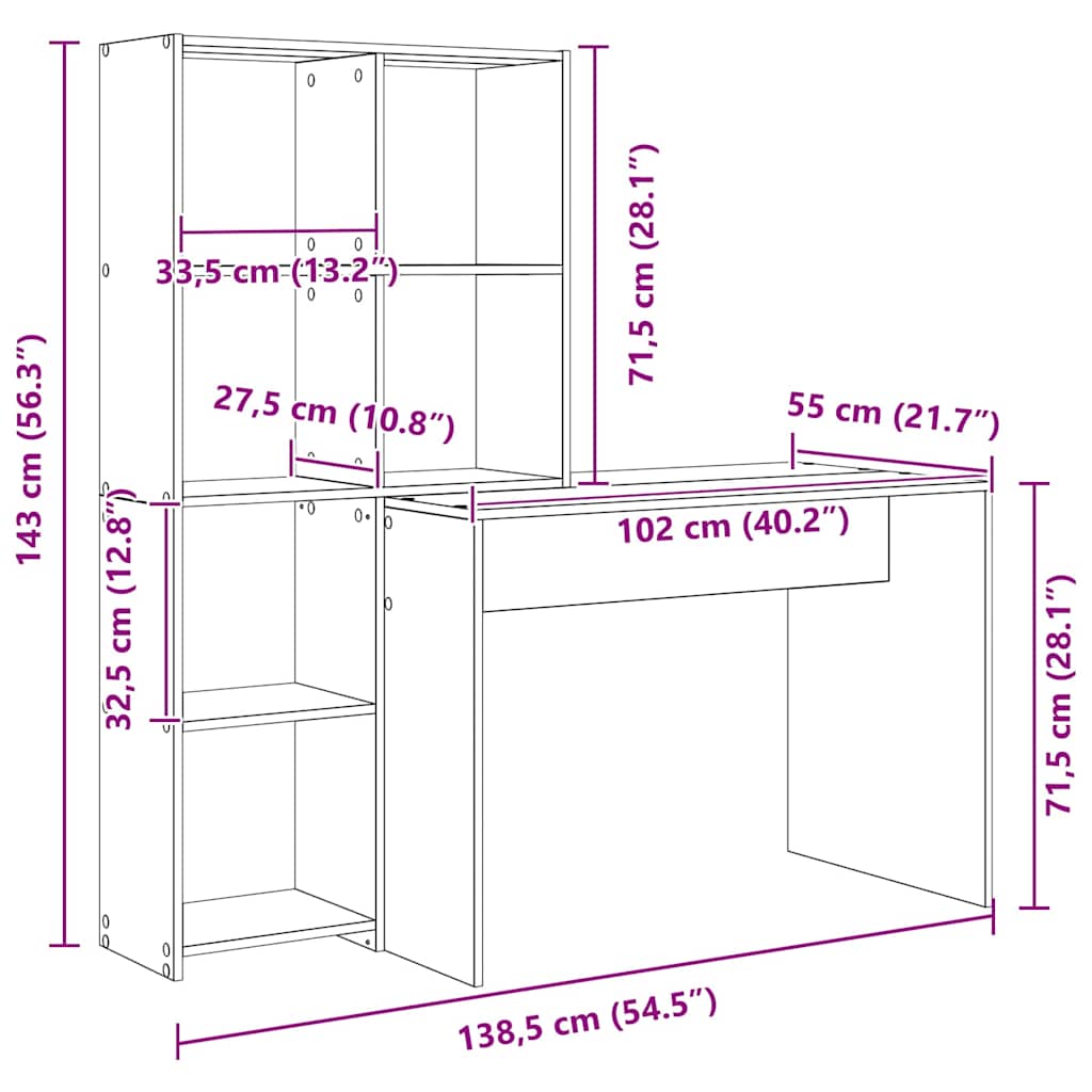 Desk with Shelf White 138,5 x 55 x 143 cm Engineered Wood
