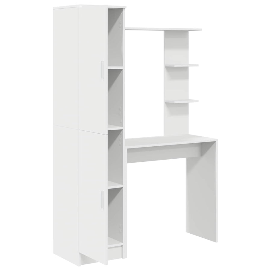 Desk with Shelf with Storage with Door 2 pcs White