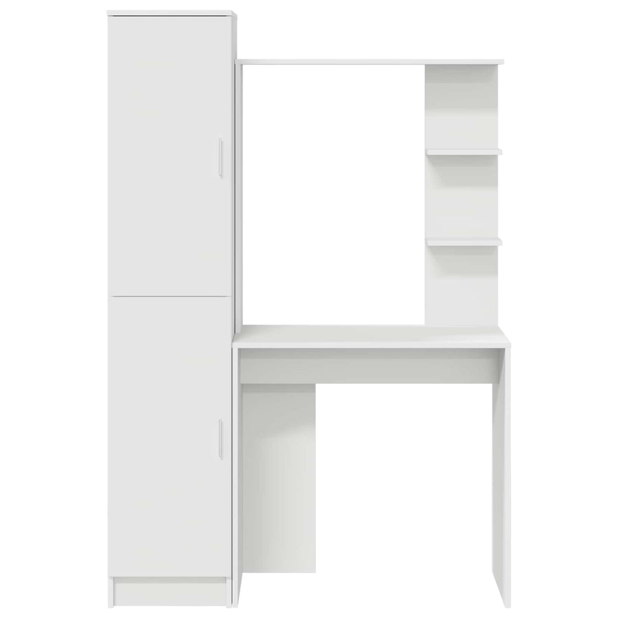 Desk with Shelf with Storage with Door 2 pcs White