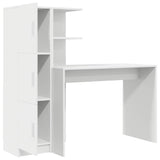 Desk with Storage with Shelf 2 pcs White Engineered wood - Close-Up Angle