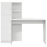 Desk with Storage with Shelf 2 pcs White Engineered wood - Low Angle