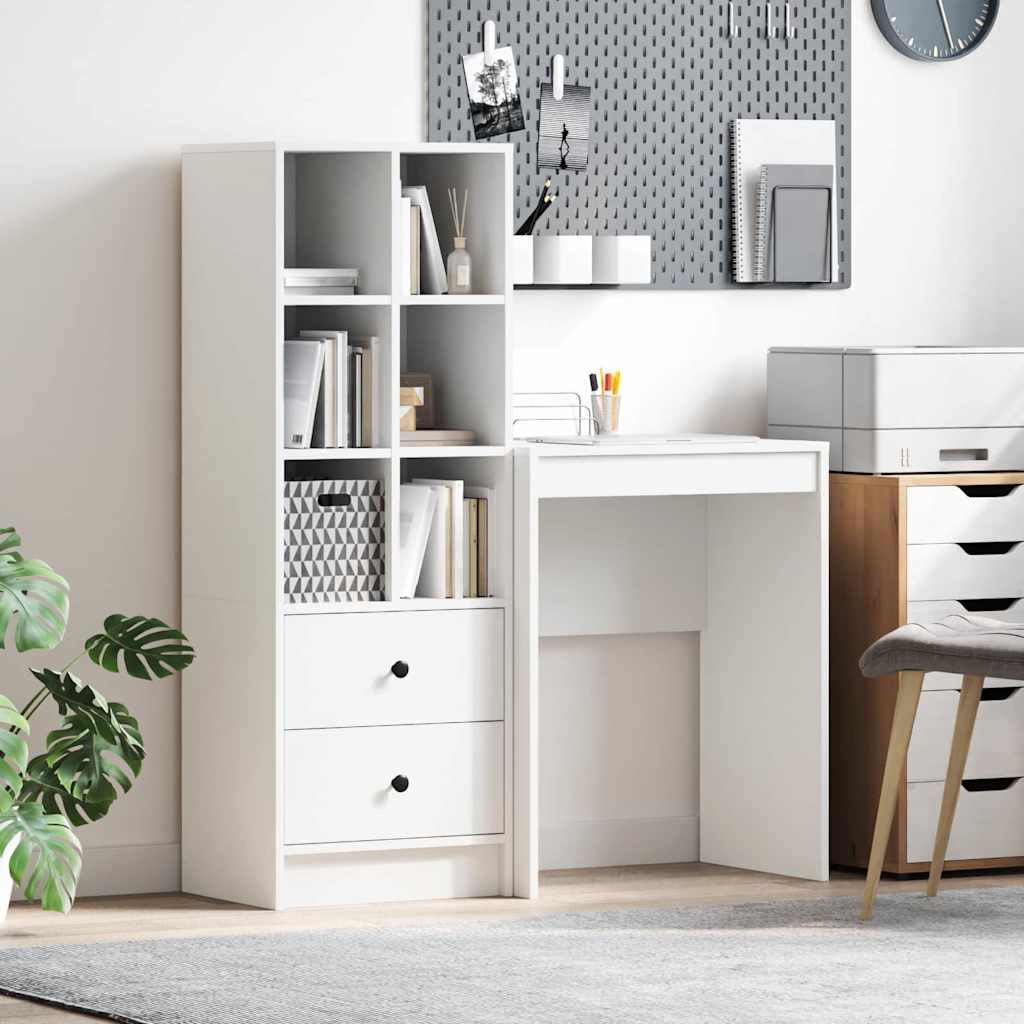 Desk with Storage with Drawer 2 pcs White Engineered wood