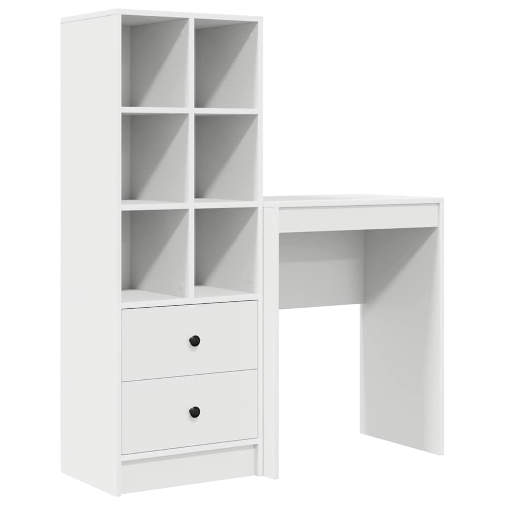 Desk with Storage with Drawer 2 pcs White Engineered wood