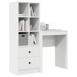 Desk with Drawer with Shelf with Storage 2 pcs White - Side View