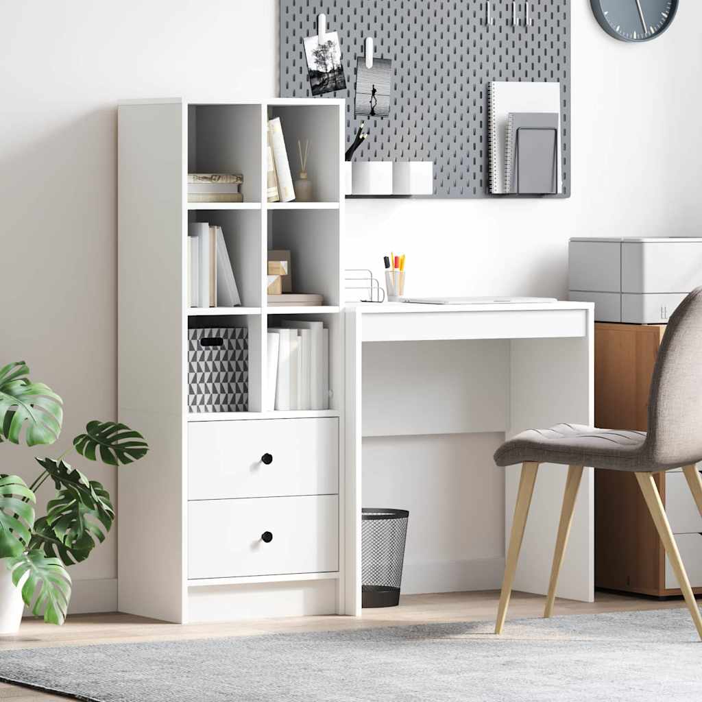 Desk with Storage with Drawer 2 pcs White Engineered wood