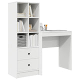 Desk with Drawer with Shelf with Storage 2 pcs White - Side View