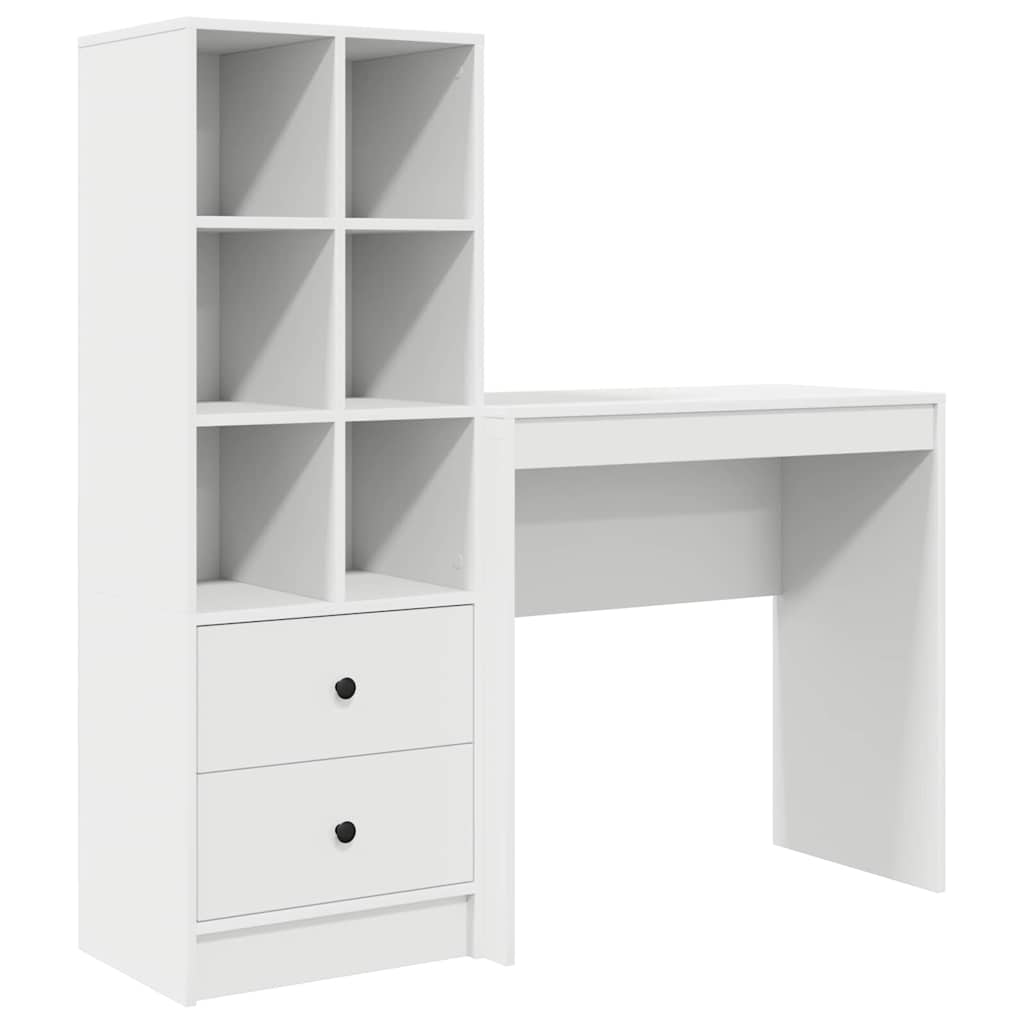 Desk with Storage with Drawer 2 pcs White Engineered wood