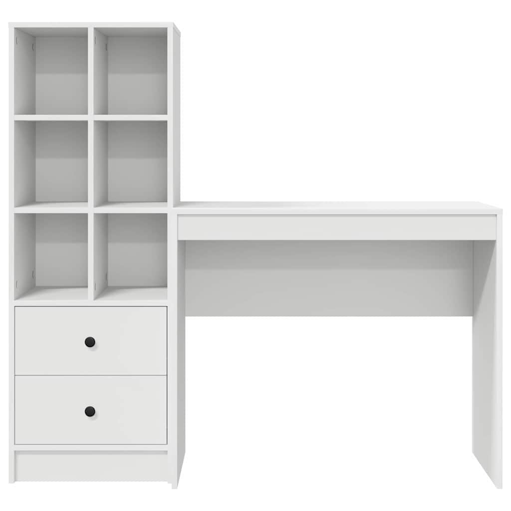Desk with Storage with Drawer 2 pcs White Engineered wood