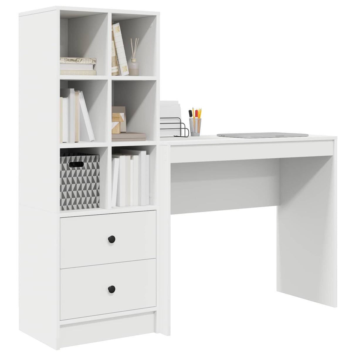 Desk with Drawer with Shelf with Storage 2 pcs White