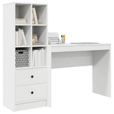 Desk with Drawer with Shelf with Storage 2 pcs White - Side View
