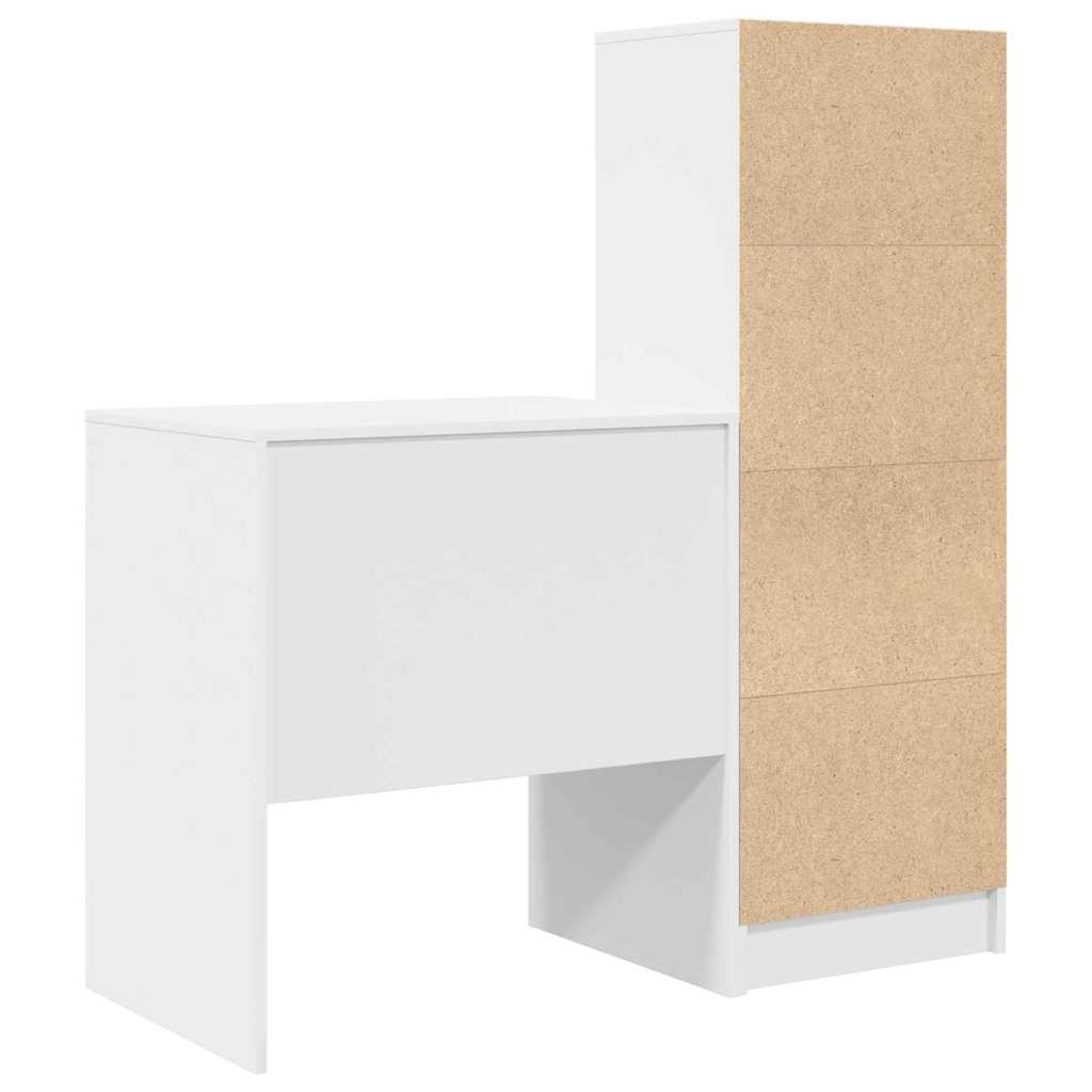 Desk with Storage with Drawer 2 pcs White Engineered wood