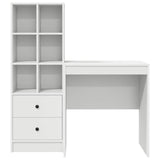 Desk with Drawer with Shelf with Storage 2 pcs White - Low Angle