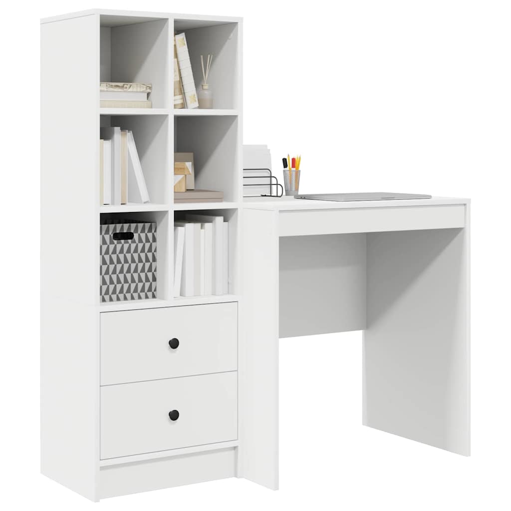 Desk with Storage with Drawer 2 pcs White Engineered wood