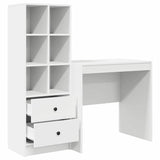 Desk with Storage with Drawer 2 pcs White Engineered wood - Close-Up Angle