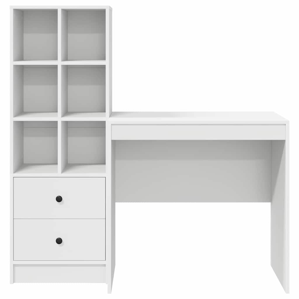 Desk with Storage with Drawer 2 pcs White Engineered wood