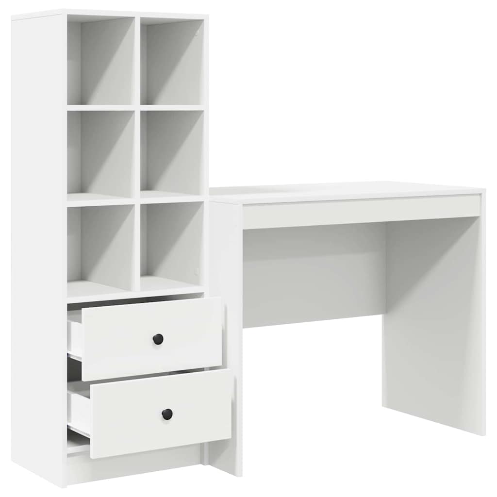Desk with Storage with Drawer 2 pcs White Engineered wood