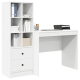 Desk with Drawer with Shelf with Storage 2 pcs White - Side View