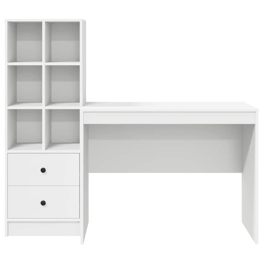 Desk with Storage with Drawer 2 pcs White Engineered wood