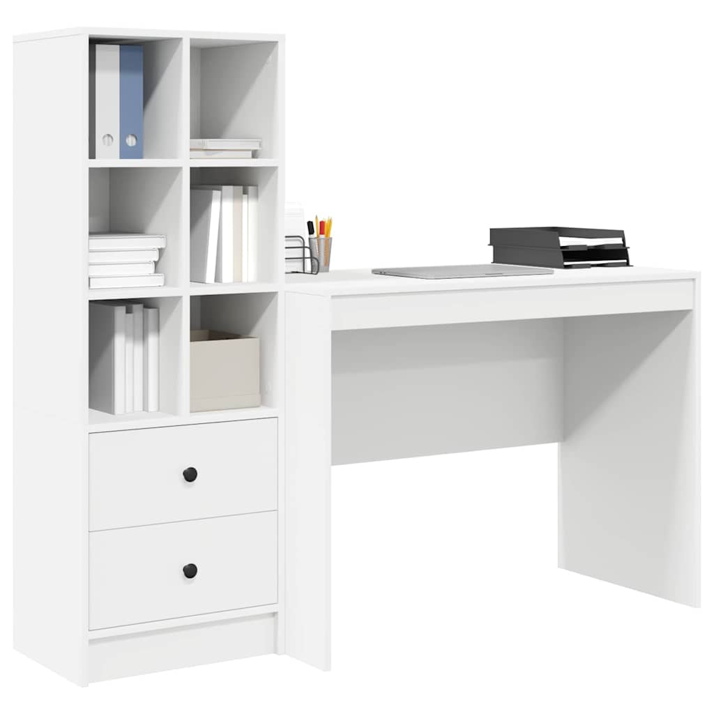 Desk with Storage with Drawer 2 pcs White Engineered wood