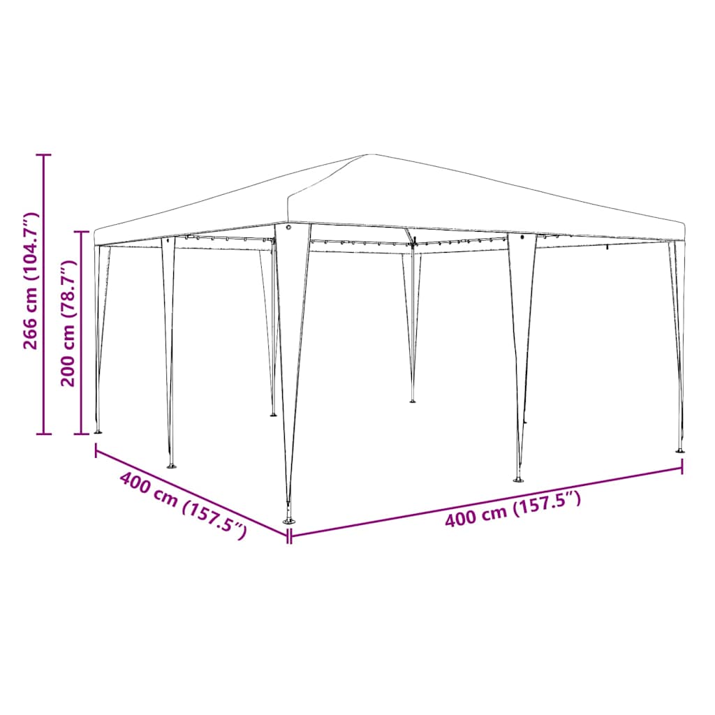 Party Tent White 400 x 400 x 266 cm Polyester and Steel